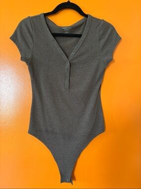 American Eagle Outfitters Olive Green Snap-Front Ribbed Bodysuit